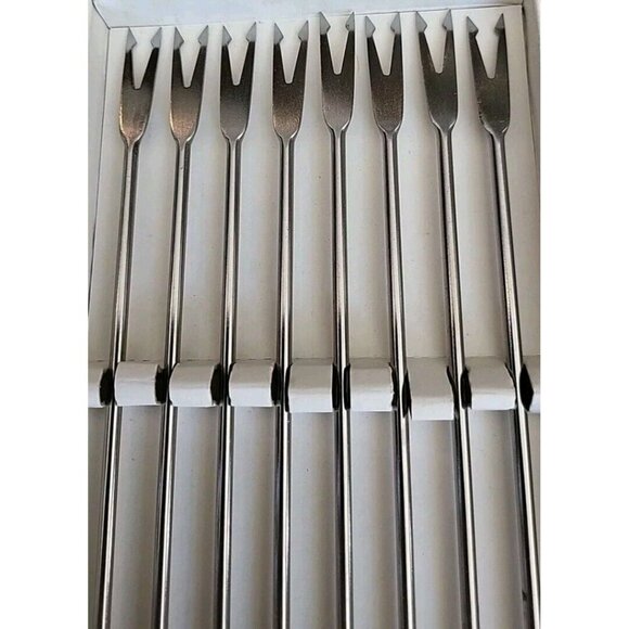Eight 8 Vintage Japanese Stainless Steel Fondue Forks In Original Box - Picture 4 of 6